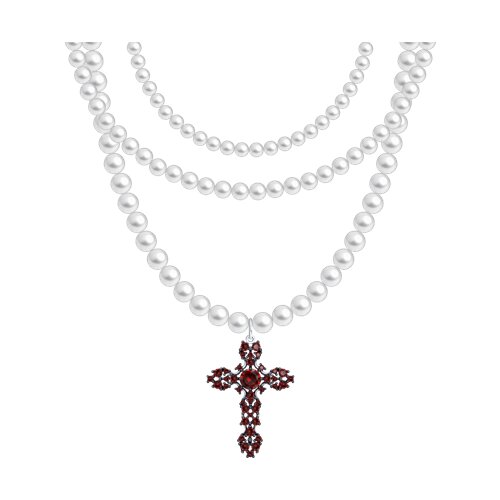 Колье из серебра с камнями Фианит Красный, Жемчуг имит.