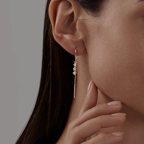 Cercei Lanț din aur roșu cu pietre Cubic Zirconia Incolor