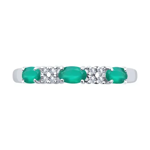 Inel din argint cu Cubic Zirconia Incolor, Agat verde