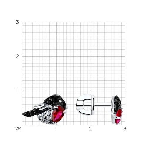 Cercei Pusete din argint cu Cubic Zirconia Incolor, Cubic Zirconia Negru și Corindon (rubin)
