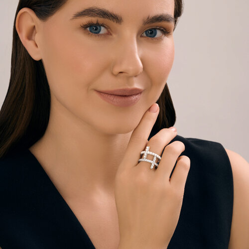Inel din argint  cu pietre Cubic Zirconia Incolor, Perla Imit.