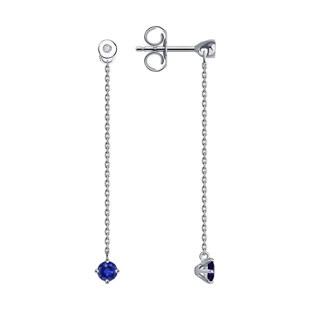 Cercei Pusete din aur alb cu Diamant, Safir