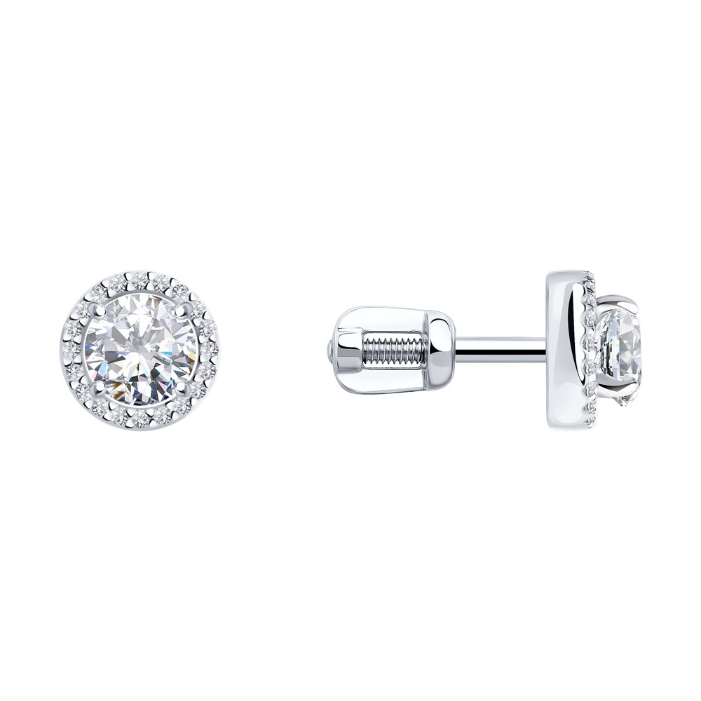 Cercei Pusete din aur alb cu pietre Cubic Zirconia Incolor