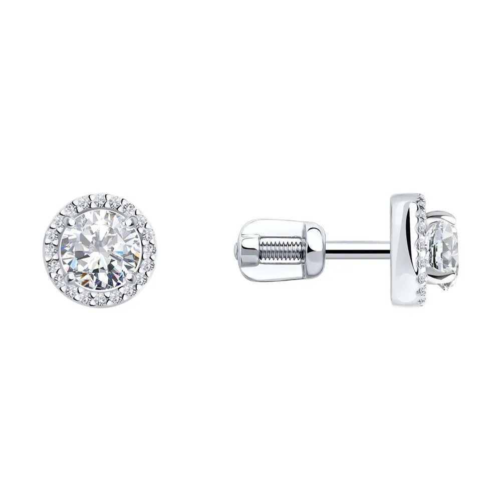 Cercei Pusete din aur alb cu Cubic Zirconia Incolor