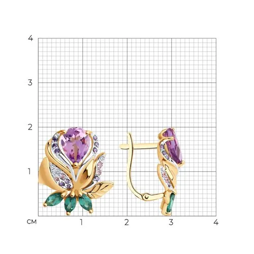 Cercei din aur roșu cu Cubic Zirconia Incolor, Cubic Zirconia Roz și Cubic Zirconia Liliachiu