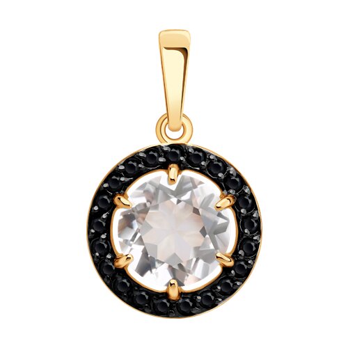 Подвеска из красного золота с камнями Фианит Чёрный, Горный хрусталь