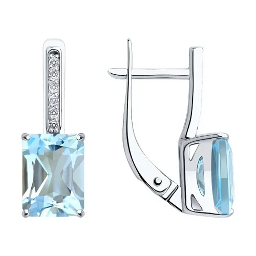 Cercei din aur alb cu Cubic Zirconia Incolor, Topaz albastru