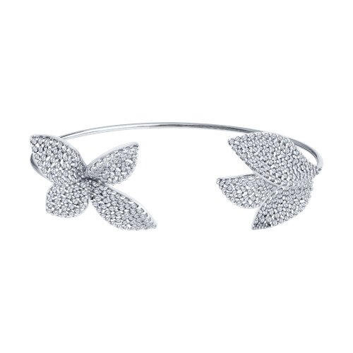 Браслет из серебра с камнями Фианит, Металлический стержень