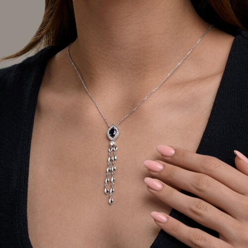 Colier din argint  cu pietre Cubic Zirconia Incolor, Cubic Zirconia Albastru Safir