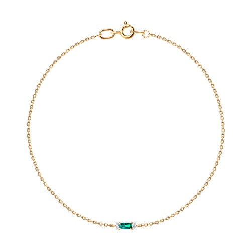 Браслет из красного золота с камнями Бриллиант, Изумруд гидротермальный