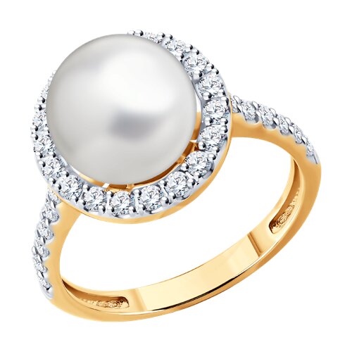 Inel din aur roșu cu Cubic Zirconia Incolor, Perla Albă