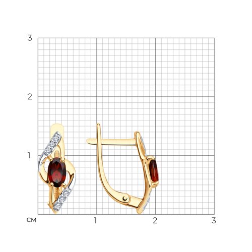 Cercei din aur roșu cu pietre Cubic Zirconia Incolor, Granat