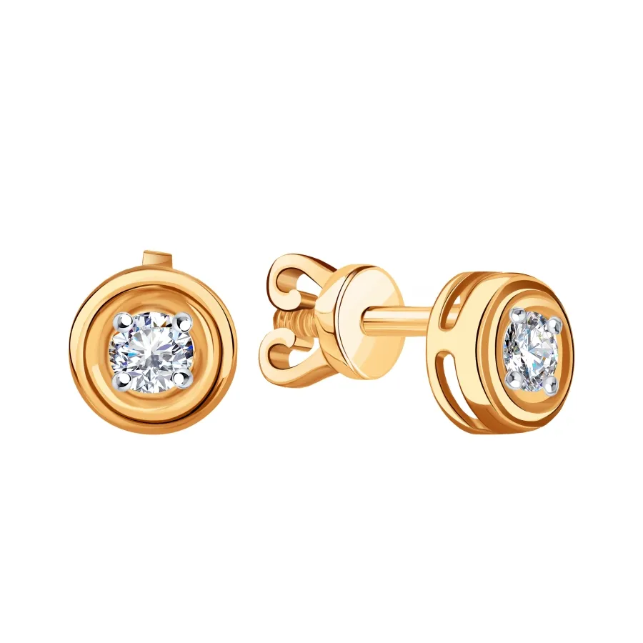 Cercei Pusete din aur roșu cu Cubic Zirconia Incolor