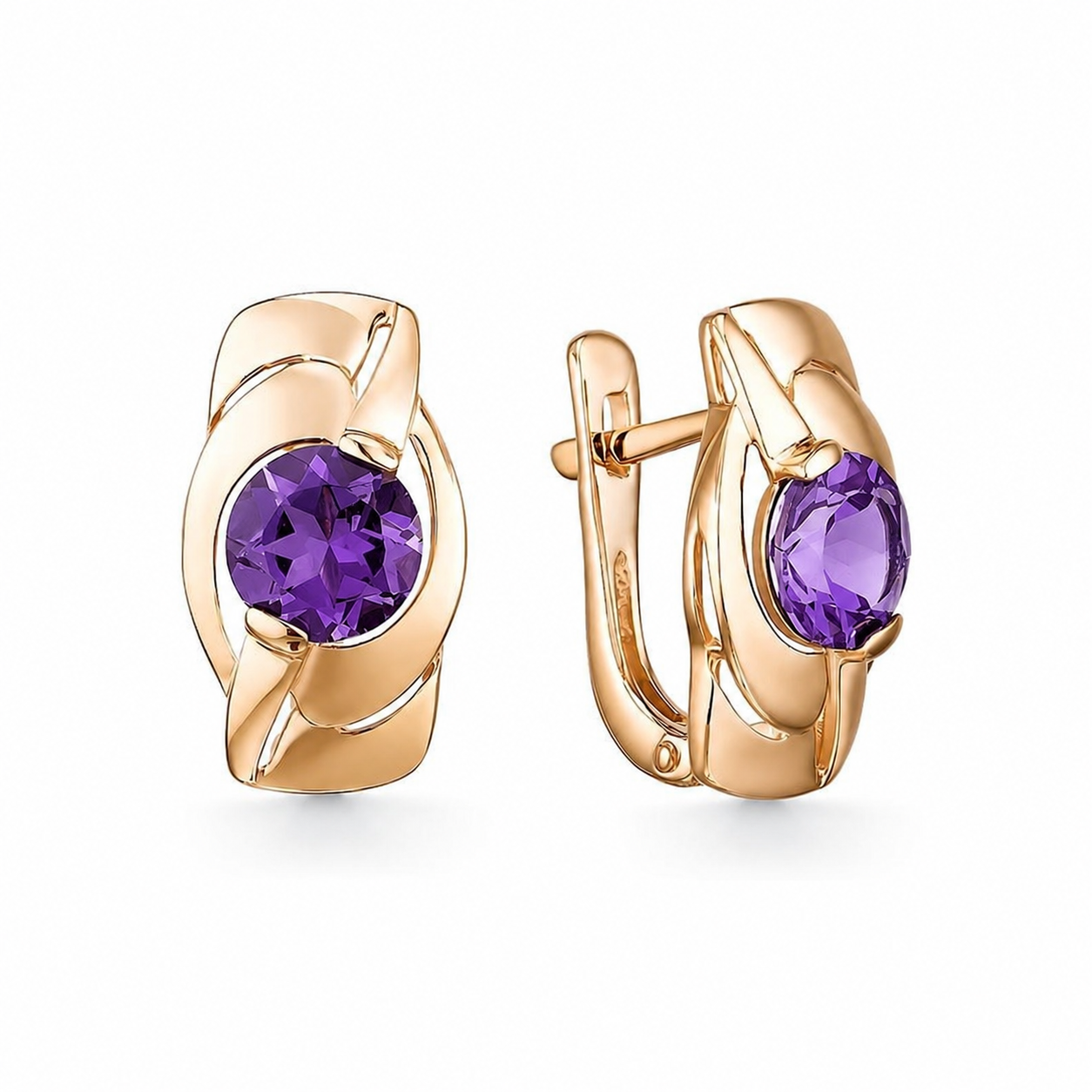 Серьги из красного золота с камнями Аметист