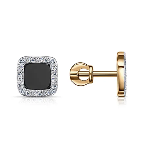 Cercei Pusete din aur roșu cu Cubic Zirconia Incolor, Agat negru