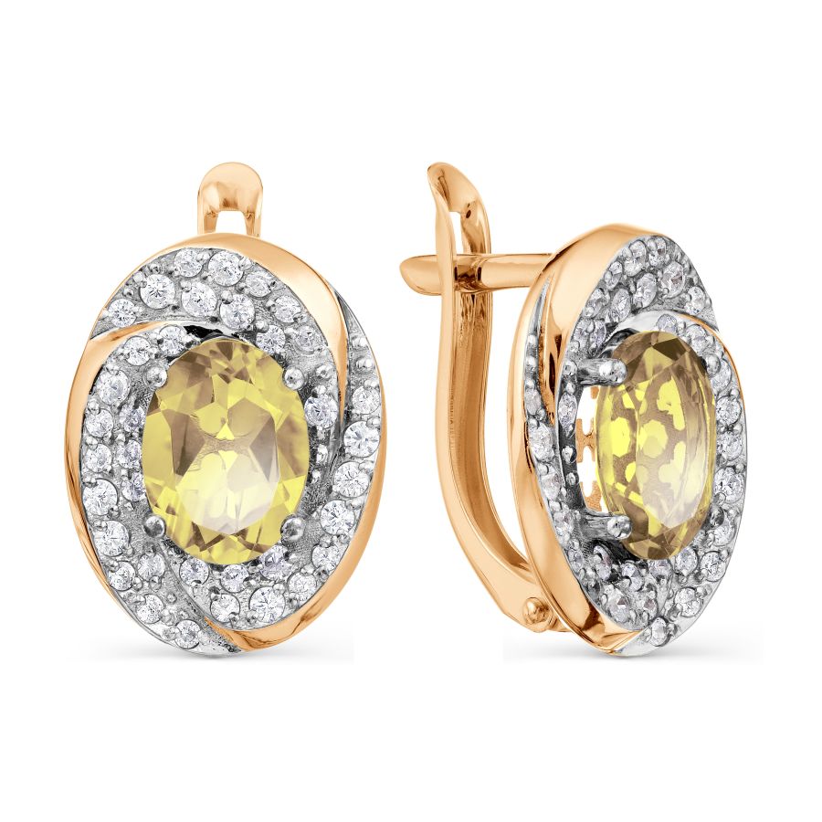 Cercei din aur roșu cu pietre Cubic Zirconia Incolor, Citrin