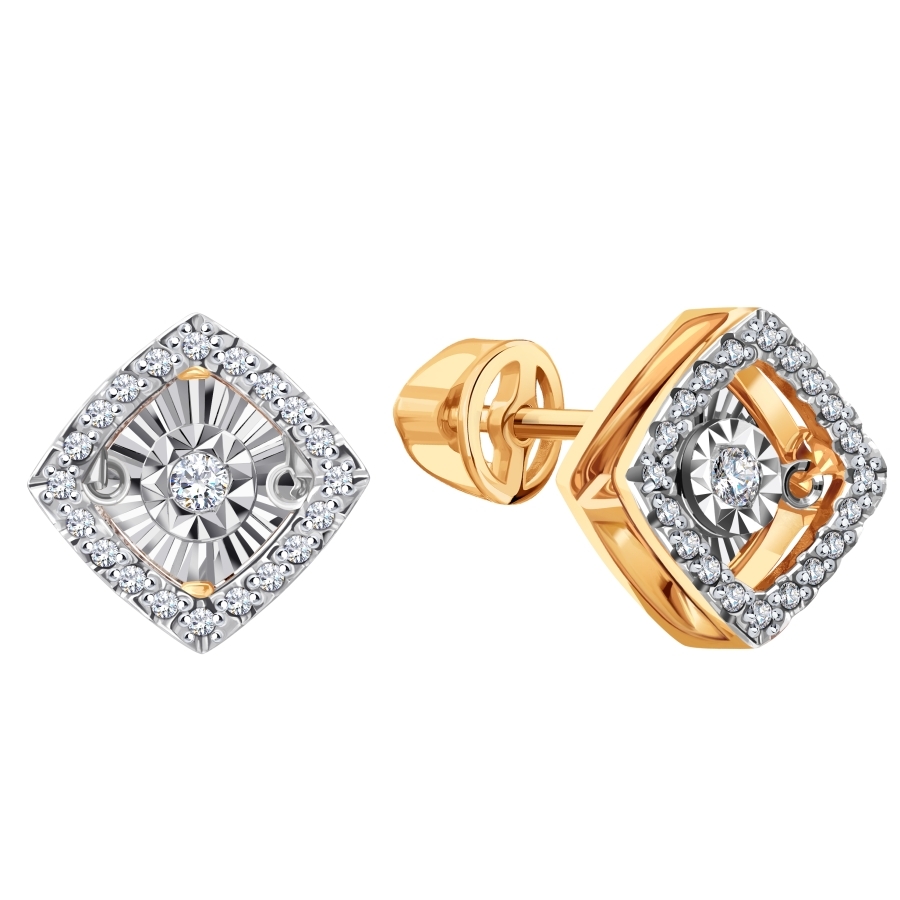 Cercei Pusete din aur roșu cu pietre Diamant