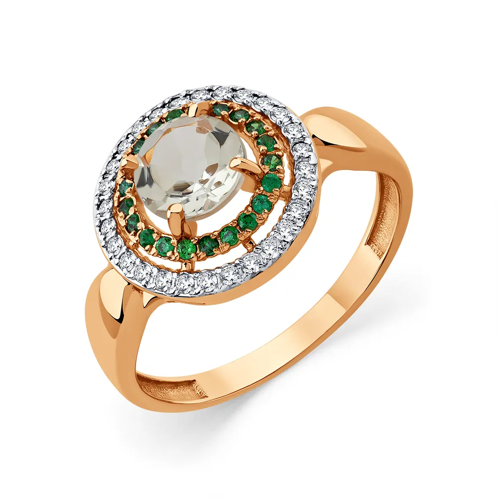 Inel din aur roșu cu Cubic Zirconia Incolor, Cubic Zirconia Verde și Prasiolit