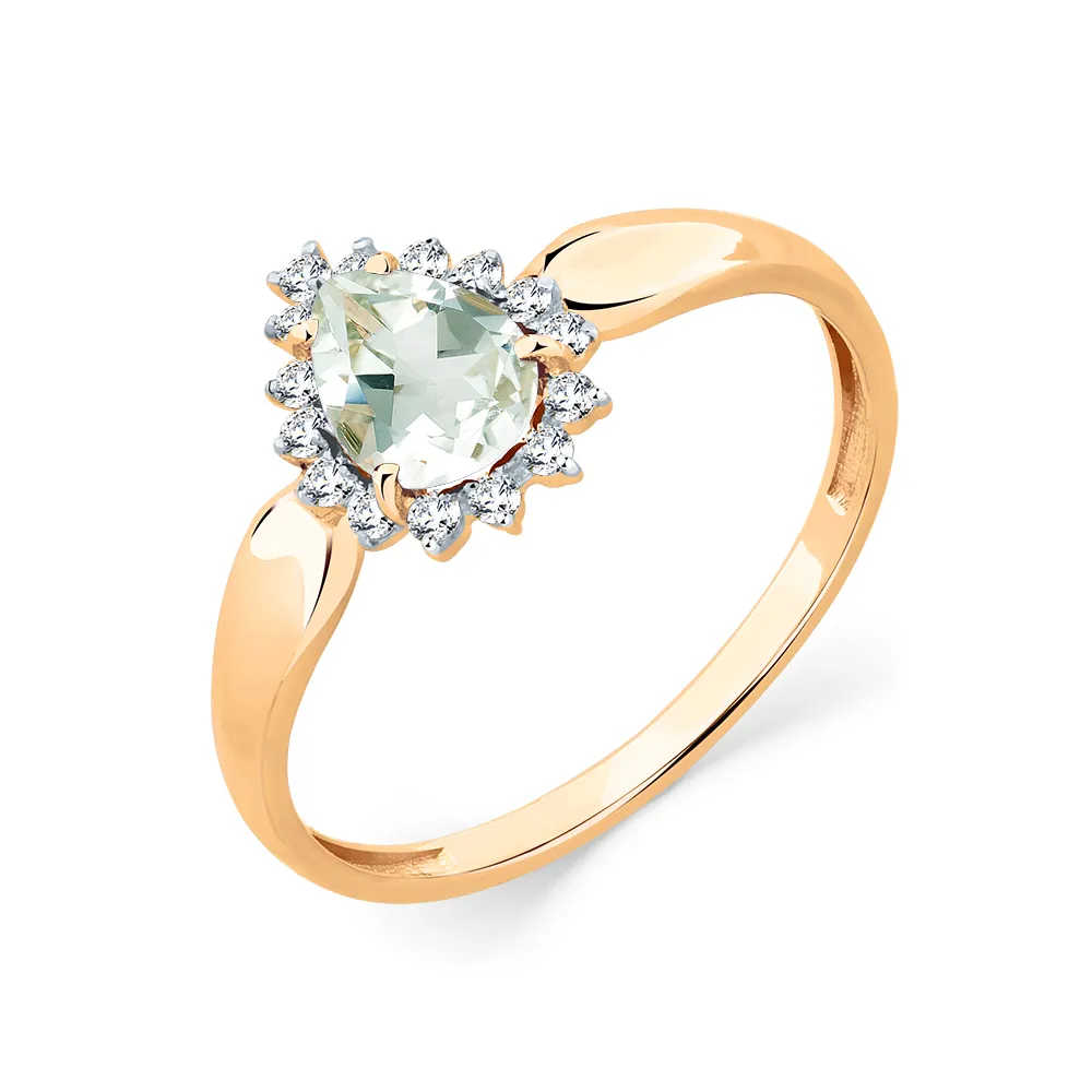 Inel din aur roșu cu Cubic Zirconia Incolor, Prasiolit