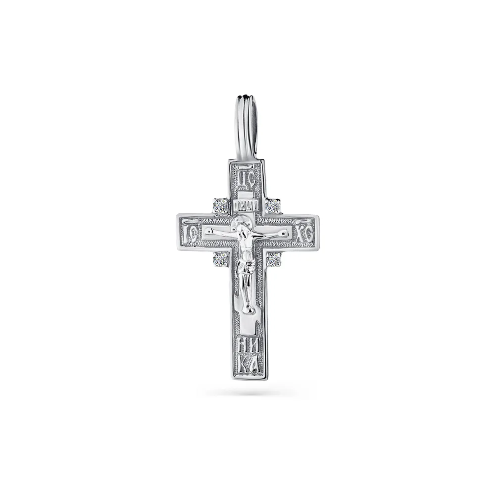 Cruce din aur alb cu Cubic Zirconia Incolor