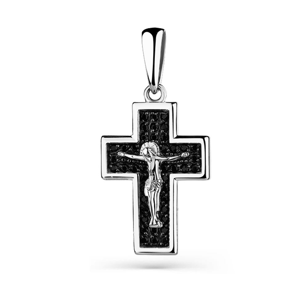 Cruce din aur alb cu pietre Cubic Zirconia Negru