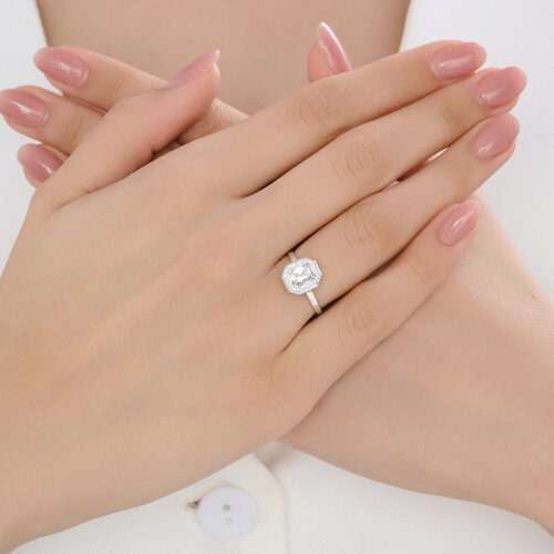 Inel din aur alb cu pietre Diamant, Cristal de munte