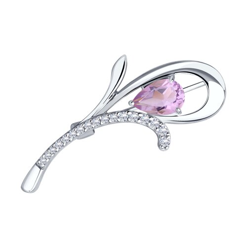 Broșă din argint  cu pietre Cubic Zirconia Incolor, Ametist