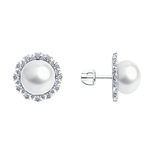 Cercei Pusete din argint  cu pietre Cubic Zirconia Incolor, Perla Albă