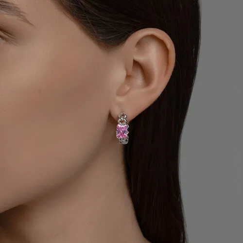 Cercei Creole din argint cu Cubic Zirconia Roz