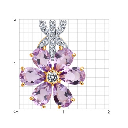 Pandantiv din aur roșu cu pietre Cubic Zirconia Incolor, Ametist