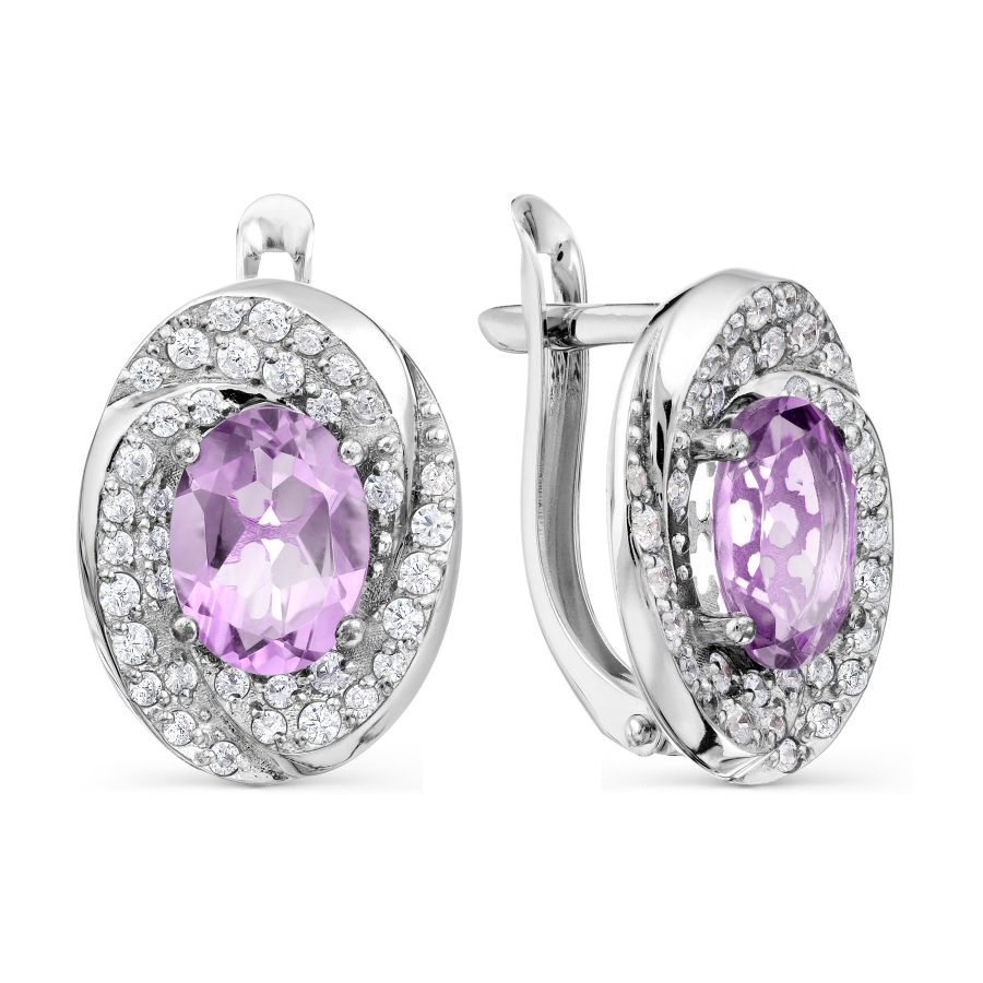 Cercei din aur alb cu pietre Cubic Zirconia Incolor, Ametist