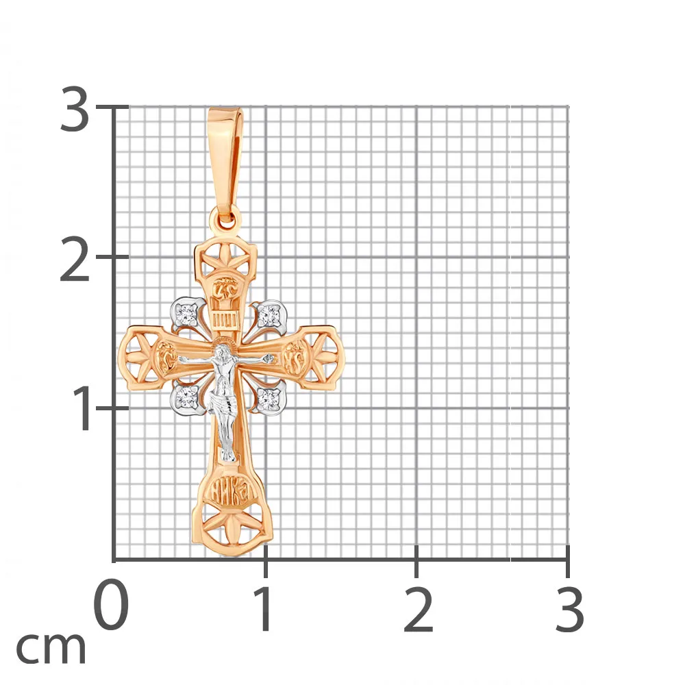 Cruce din aur roșu cu Cubic Zirconia Incolor