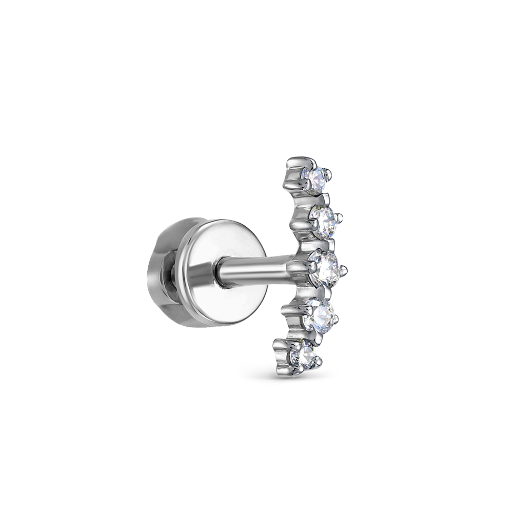 Серьга Одиночная из белого золота с камнями Бриллиант