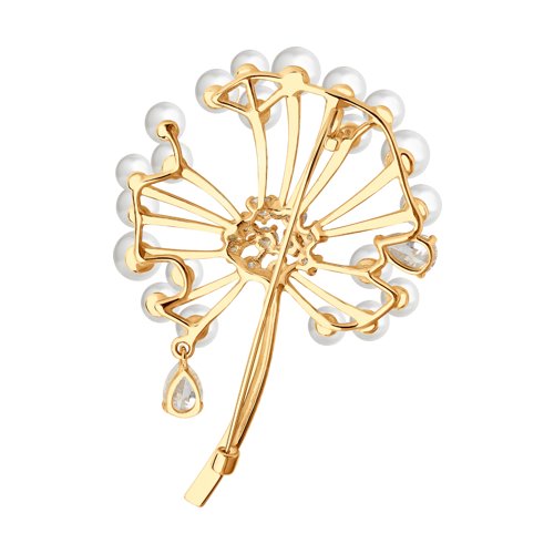 Broșă din aur roșu cu pietre Cubic Zirconia Incolor, Perla Albă