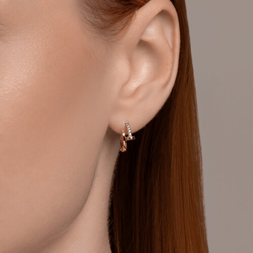 Cercei Creole din aur roșu cu pietre Cubic Zirconia Incolor