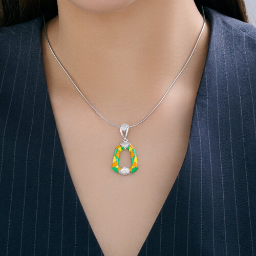 Pandantiv din argint  cu pietre Cubic Zirconia Incolor, Emailare