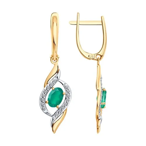Cercei Suspendați din aur roșu cu Cubic Zirconia Incolor, Agat verde