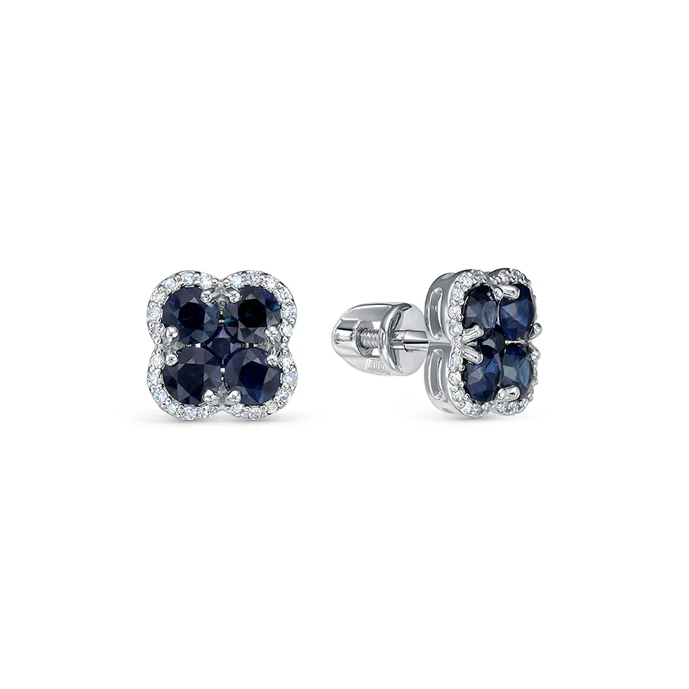 Cercei Pusete din aur alb cu Diamant, Safir