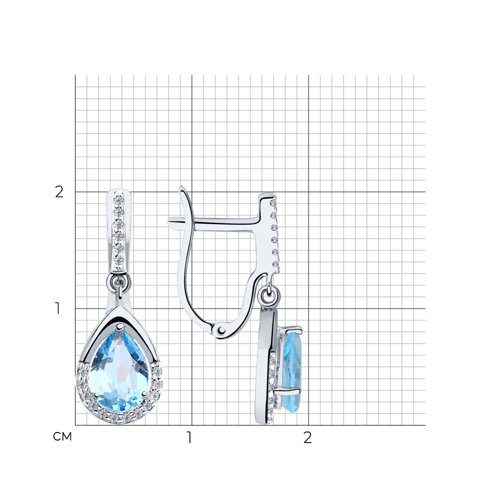Cercei Suspendați din aur alb cu pietre Cubic Zirconia Incolor, Topaz Swiss