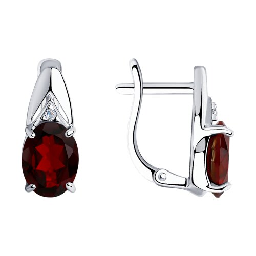 Серьги из серебра с камнями Фианит, Гранат