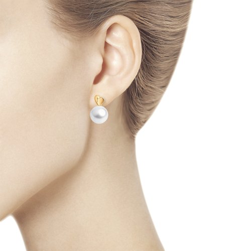 Серьги из красного золота с камнями Жемчуг белый