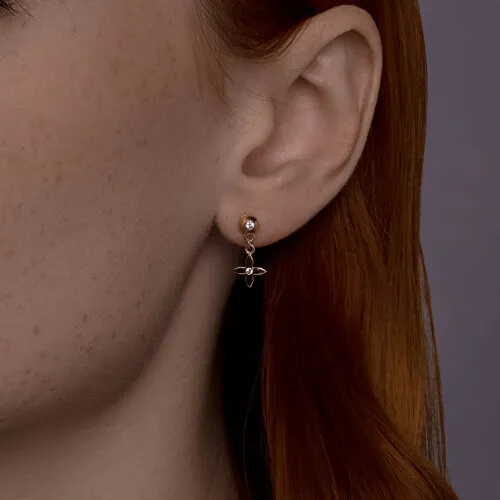 Cercei Pusete din aur roșu cu Cubic Zirconia Incolor