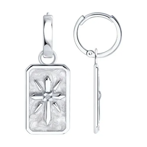 Cercei Creole din argint cu Cubic Zirconia Incolor, Emailare