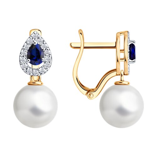 Cercei din aur roșu cu pietre Diamant, Perla Albă și Corindon