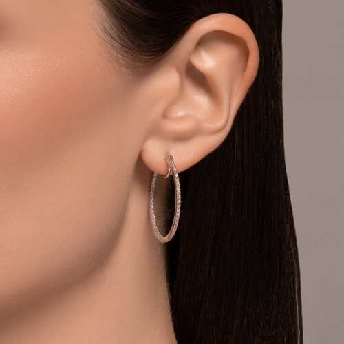 Cercei Creole din aur alb cu pietre Diamant