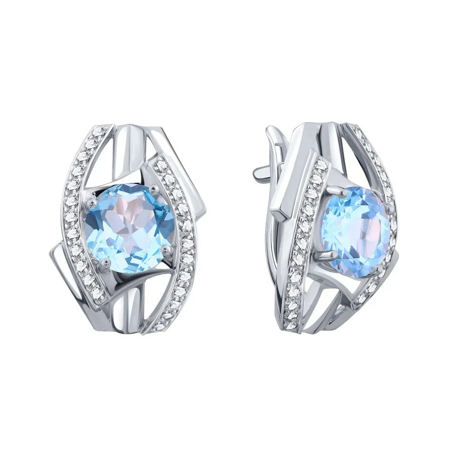 Cercei din aur alb cu Cubic Zirconia Incolor, Topaz