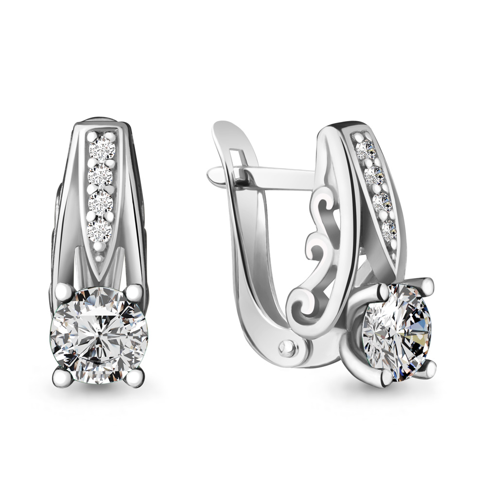 Cercei din aur alb cu pietre Cubic Zirconia Incolor
