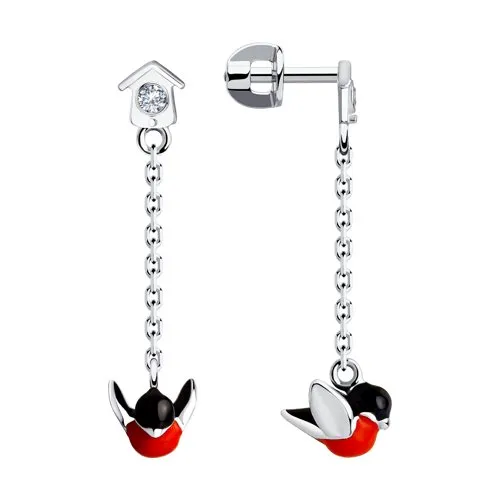 Cercei Pusete din argint cu Cubic Zirconia Incolor, Emailare