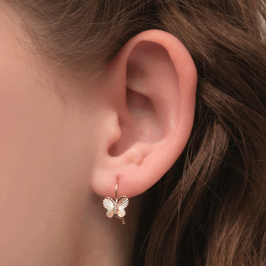 Cercei p-u copii din aur roșu cu pietre Cubic Zirconia Incolor