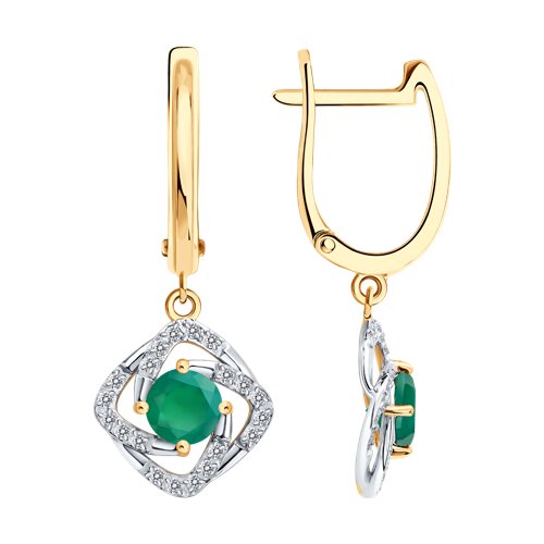 Cercei Suspendați din aur roșu cu pietre Cubic Zirconia Incolor, Agat verde